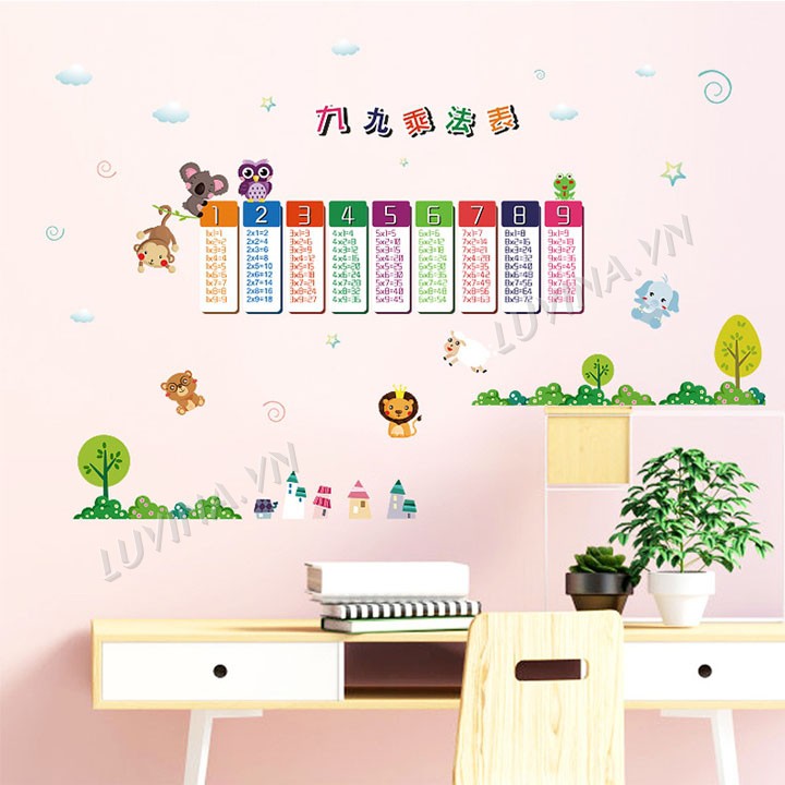 [GIÁ SIÊU TỐT]- [MUA DECAL TẶNG DECAL]-Decal trang trí lớp học, phòng ngủ cho bé-Bảng cửu chương hm-[GIAO HÀNG NGAY]