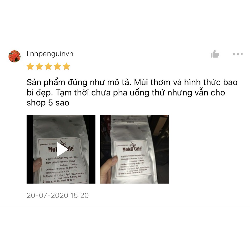 Cà phê thượng hạng  Robusta Natural Daklak 500 gr -  Moka cafe