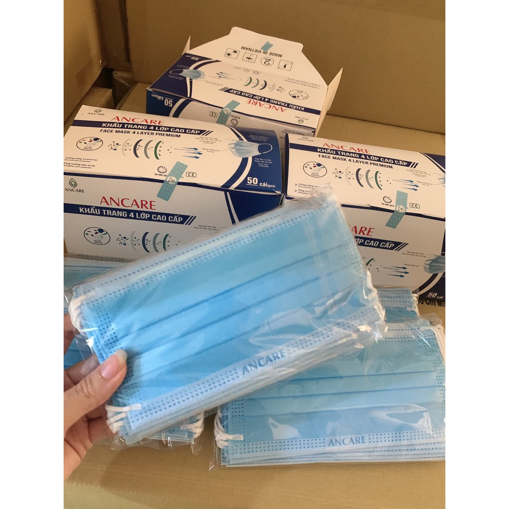 1 Thùng (50 Hộp) Khẩu Trang Y Tế Kháng Khuẩn 4 Lớp ANCARE Màu Xanh Và Màu Trắng Hàng Chuẩn Đẹp | BigBuy360 - bigbuy360.vn