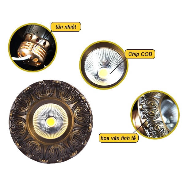 Đèn âm trần cổ điển Standard 2019 cao cấp, công suất 10W, Phong cách châu Âu, độ bền cao, Bảo hành chính hãng