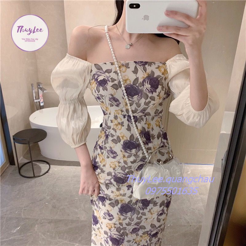 Đầm Ôm Body Tay Bồng Kết Hợp Với Họa Tiết Hoa | BigBuy360 - bigbuy360.vn