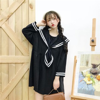Đầm baby doll tay dài thủy thủ dễ thương ulzzang ( 2 màu )