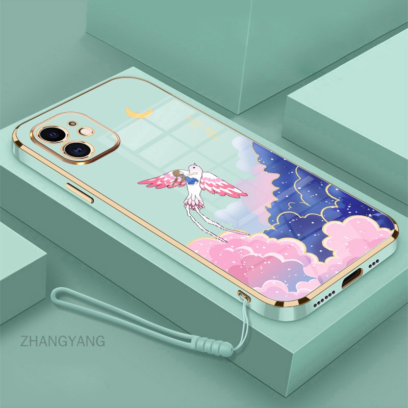 Ốp Điện Thoại Viền Mềm Mạ Điện Họa Tiết Hoạt Hình Kèm Dây Đeo Cho iPhone 12 iPhone 12 pro iPhone 12 pro max
