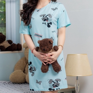 Váy Ngủ Nữ Cộc Tay HATIBO Chất Liệu Cotton Mềm Mát, Đầm Ngủ Mặc Nhà Dáng Suông Dễ Thương
