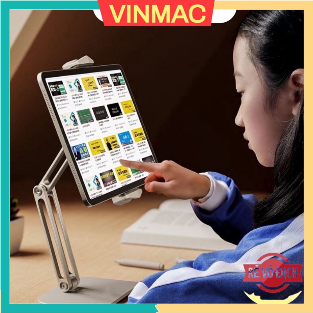 P47 Giá đỡ kẹp Ipad, điện thoại, máy tính bảng siêu bền bỉ xoay 360 độ từ hợp kim nhôm cao cấp