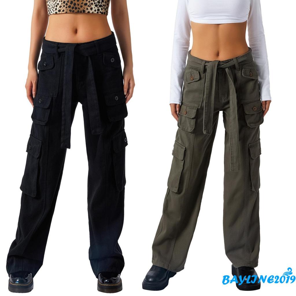 Quần Túi Hộp Lưng Thấp Dáng Rộng Màu Trơn Thời Trang Mùa Thu Cho Nữ