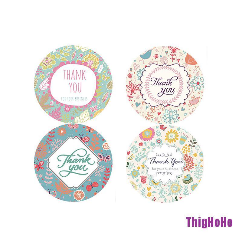 Cuộn 500 miếng dán hình tròn họa tiết hoạt hình và chữ Thank You tùy chọn dùng trang trí
