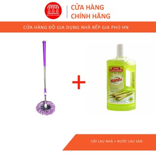 Combo Cây Lau Nhà 360 Độ + Nước Lau Sàn Đậm Đặc Hando 1L Hương Xả Diệt Muỗi Côn Trùng