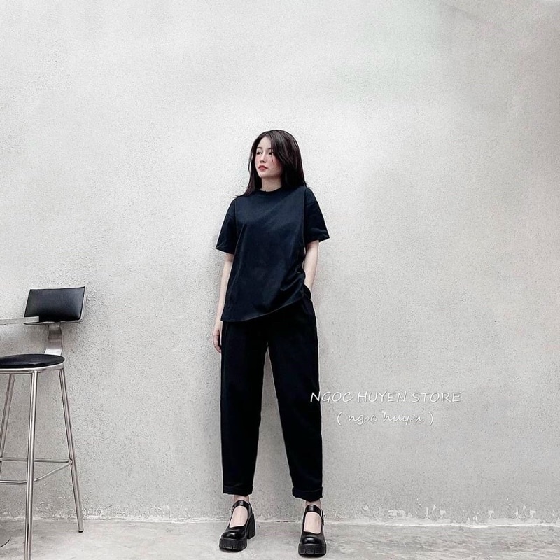 Set áo thun đen+ quần tây đen(Sẵn tại shop )