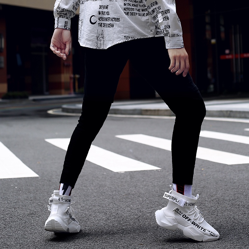 Giày Thể Thao Off White Cổ Cao Đế Mềm Phối Lưới Thoáng Khí Thời Trang Đường Phố Cho Nam