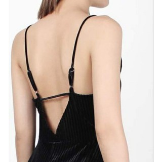 Đầm nhung xòe 2 dây đắp chéo ngực F.21 màu đen size S
