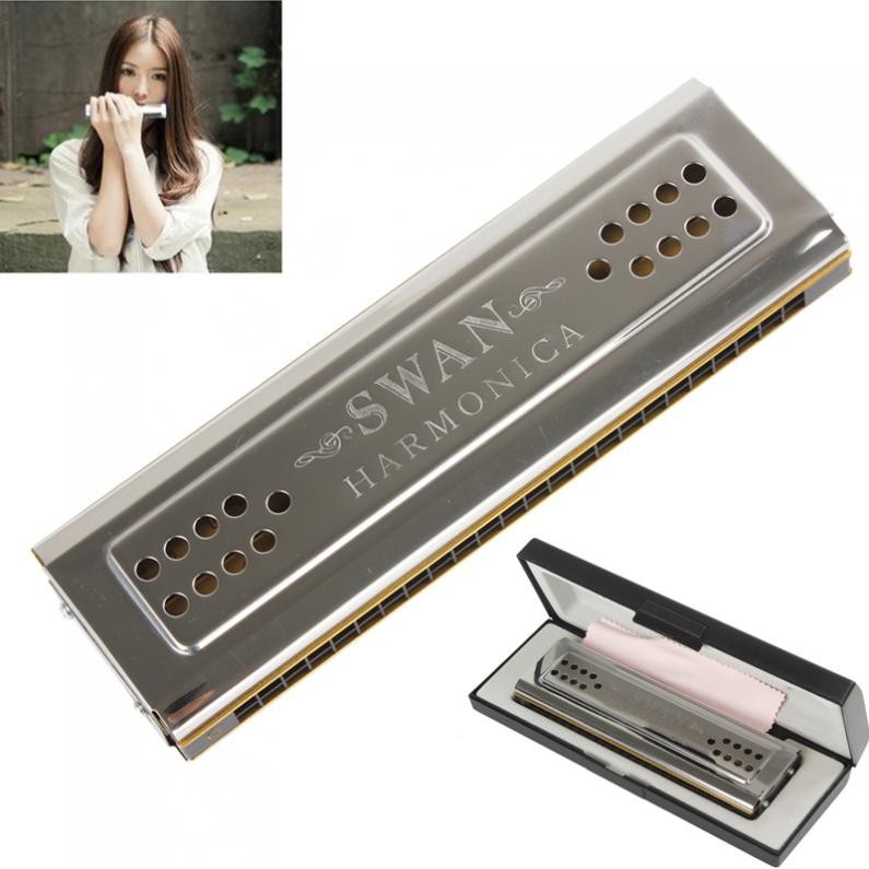Kèn harmonica 24 Lỗ Hai Mặt Kèm Hộp Khăn Lau Cho Người Lớn / Trẻ Em / Người Mới Bắt Đầu