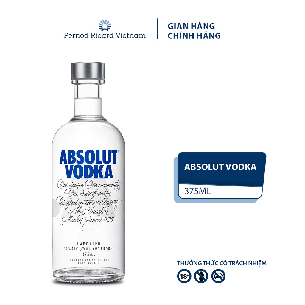 Rượu Absolut Vodka Nồng Độ Alc 40.0%  375ml [Vodka] Không Kèm Hộp