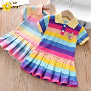 Đầm Công Chúa Tay Ngắn Màu Cầu Vồng Dễ Thương Cho Bé Gái