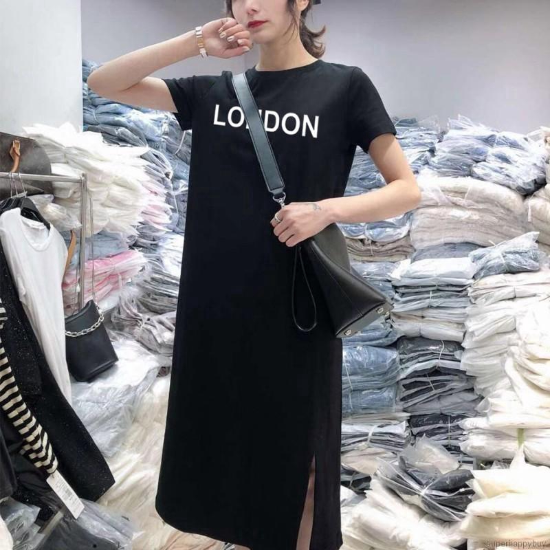 Women's Long Dress Casual Letter Printed Loose Fashion Sexy Spilt Long Dress | BigBuy360 - bigbuy360.vn