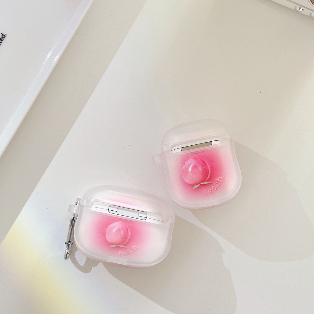Vỏ Bảo Vệ Hộp Sạc Tai Nghe Bluetooth airpods 1/2 pro 3 Bằng tpu Mềm Họa Tiết Trái Đào Màu Hồng