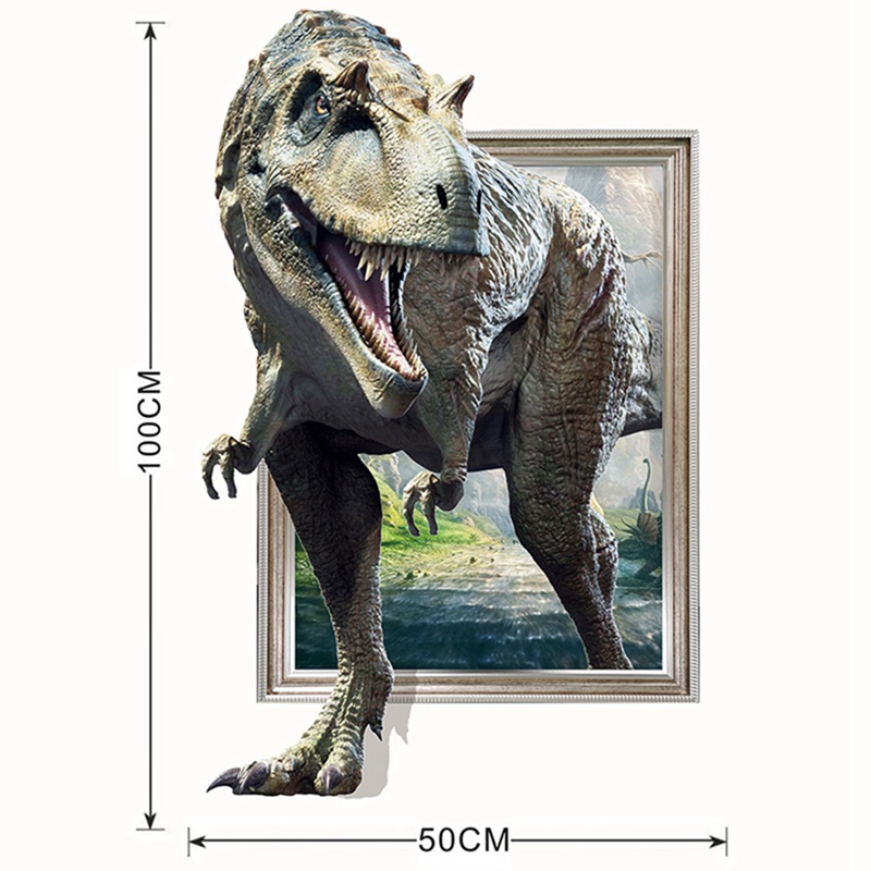Decal dán tường hình khủng long hoạt hình 3D ấn tượng