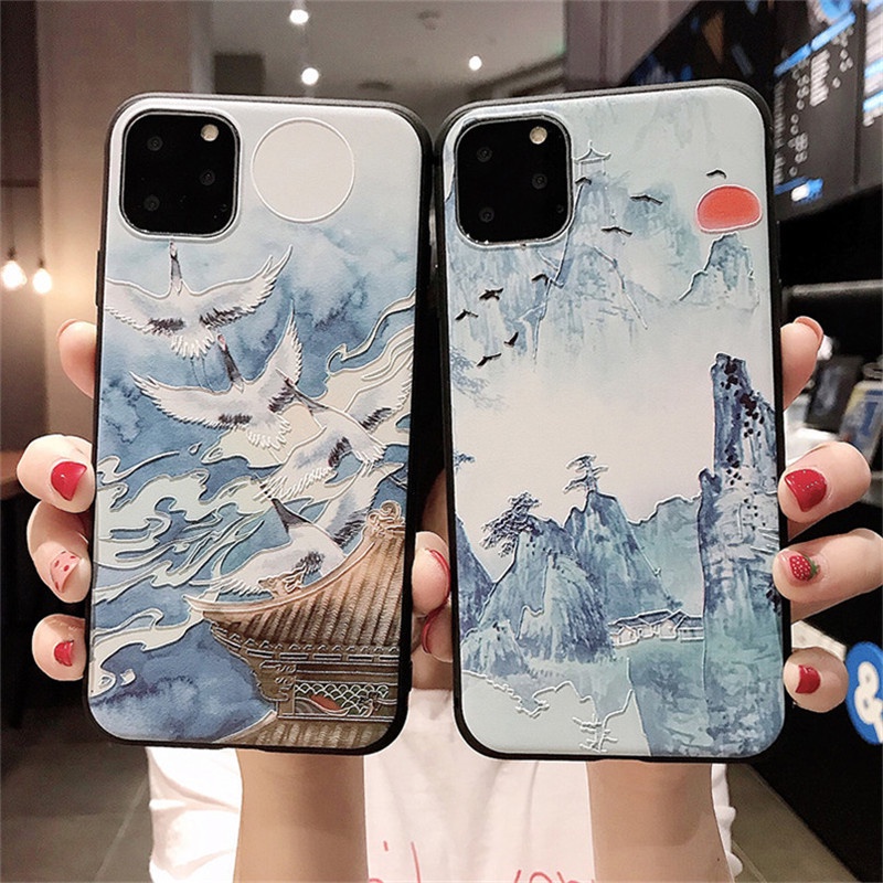 Compatible for Oppo A98 A38 A58 A78 A17 A17K A77S A57 2022 A16K A96 A76 A55 A95 A16 A74 A54 A15S A53 A93 A94 A5 A9 2020 A91 A31 A92 A52 A12 A3S A5S A7 A71 A1K Ốp điện thoại cho Chinese style landscape painting