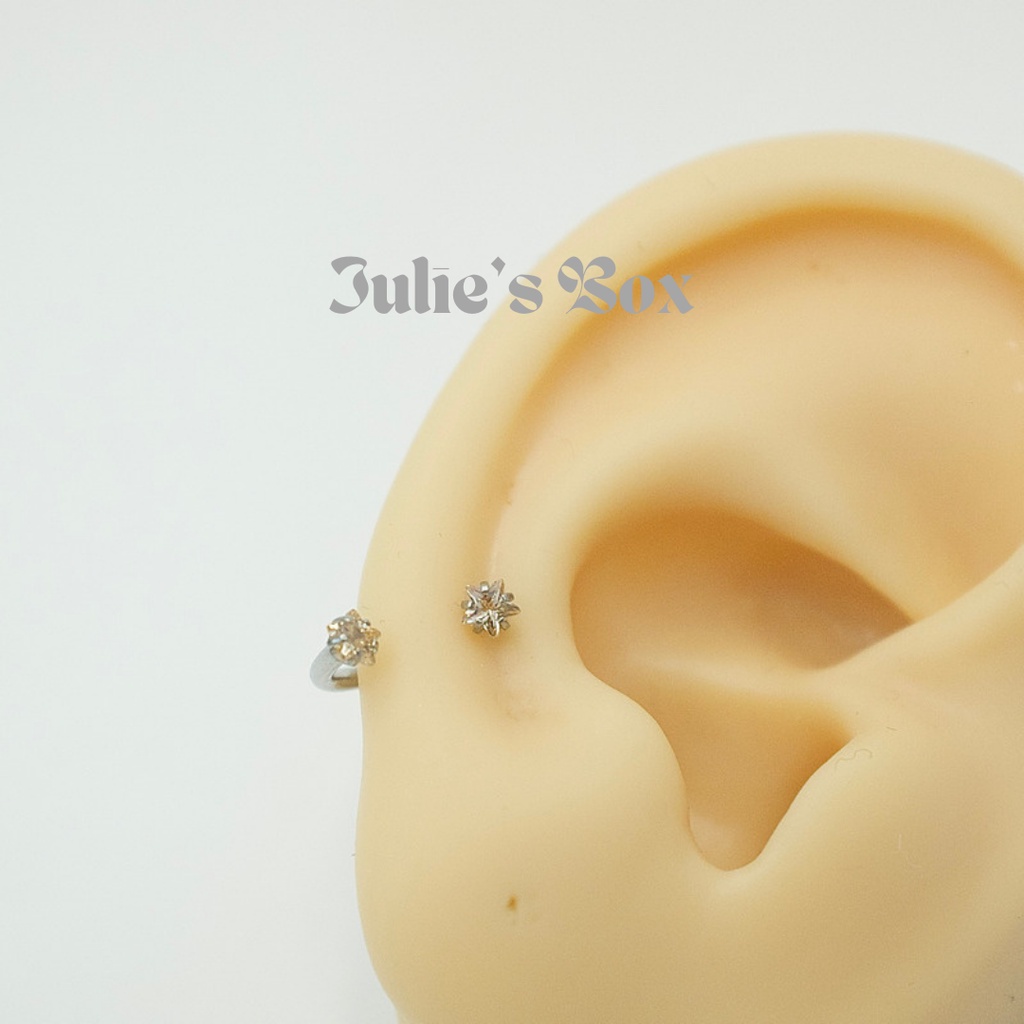 [1 Chiếc] Khuyên Tai Titan Chữ U Đá Sao Màu CAM Unisex Không Gỉ Sét Không Ngứa Bông Tai Julies Box 66