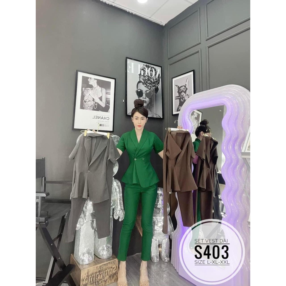 SET ĐỒ BỘ ÁO VEST SƠ MI VẠT CHÉO+ QUẦN TÂY DÀI BIGSIZE