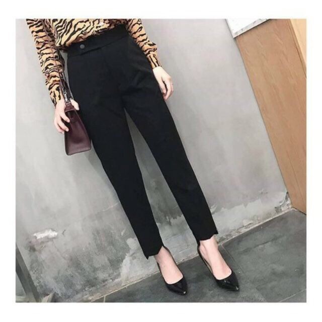 Quần tây lưng cao dáng suông cạp cao gấu lệch dáng quần vải baggy nữ học sinh cấp 3 dày co giãn nhẹ