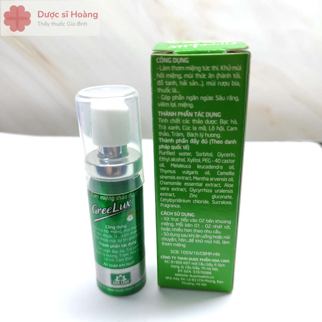 Xịt Thơm Miệng Greelux - Từ Thảo Dược Thiên Nhiên Bạc Hà The Mát 12ml