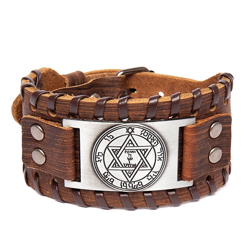 Vòng Tay Da Mặt Hình Lục Giác Phong Cách Bắc Âu Cho Nam