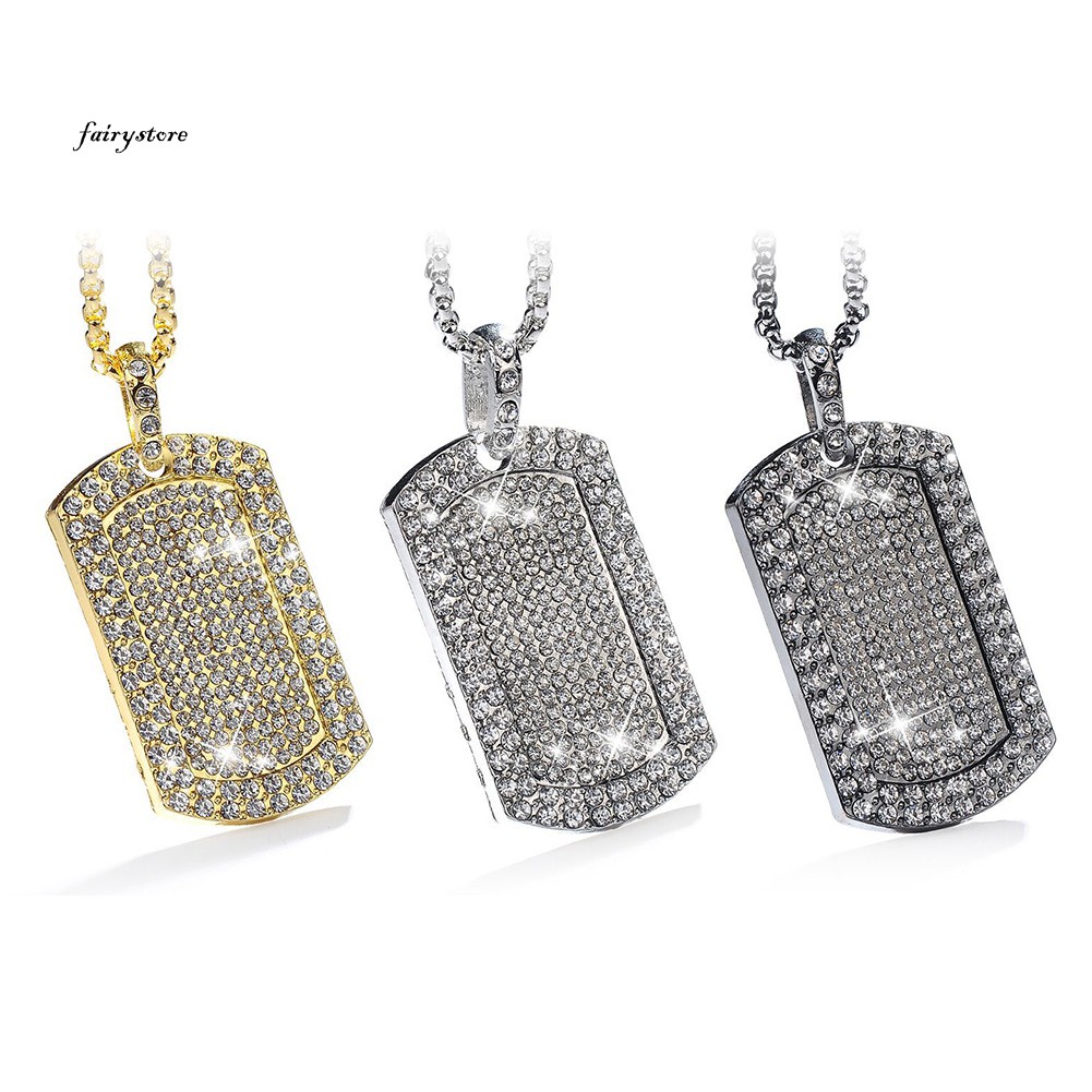 Dây chuyền mặt thẻ bài đính đá phong cách hip-hop