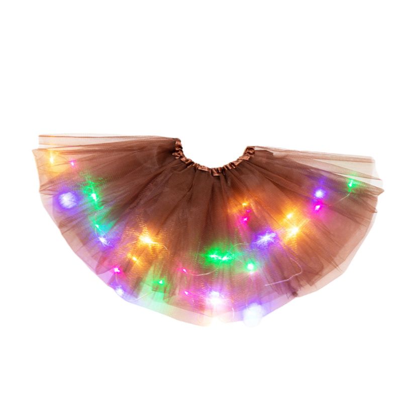 ✿ Chân Váy Tutu Ngắn Vải Tuyn Màu Dạ Quang Phối Đèn LED Nhiều Màu Sắc Cho Bé Gái