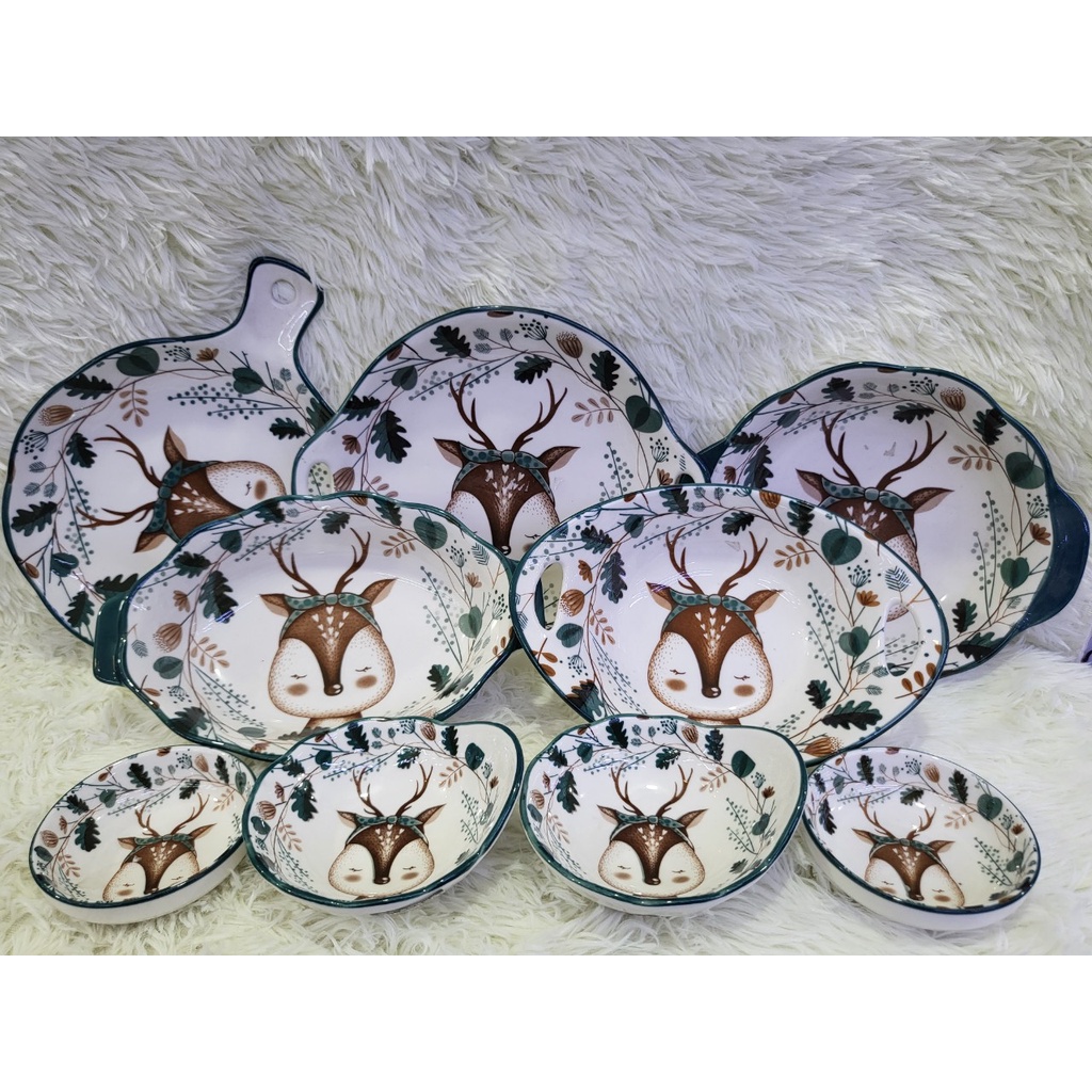 Bát Sứ Bát Ăn Cơm Bộ Bát Đĩa Decor Bộ Chén Dĩa Sứ set 9 món hươu cực đẹp