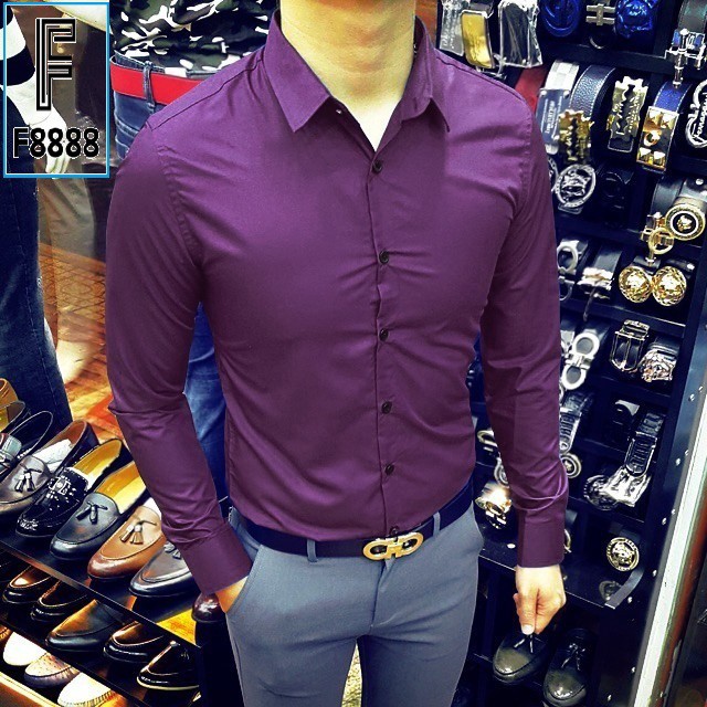 Áo sơ mi dài tay áo kiểu nam đẹp hàn quốc công sở Tím Hồng LSM0023