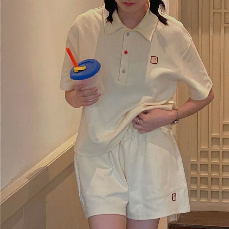 Set Đồ Thể Thao áo polo Tay Ngắn Dáng Rộng Phối Quần Short Thời Trang Cá Tính Cho Nữ
