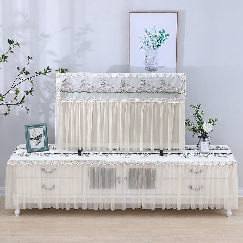 Tấm che TV treo màn hình LCD 55 inch 32 inch mặt cong 65 lớp vải bọc ren TV đặt treo tường | BigBuy360 - bigbuy360.vn