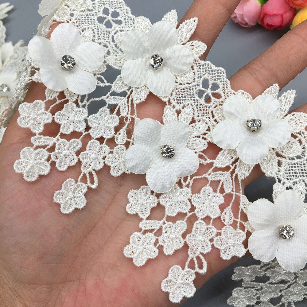 Dây Ruy Băng Thêu Ren Hoa 3D Kiểu Vintage 1Yard Dùng Trang Trí Đám Cưới