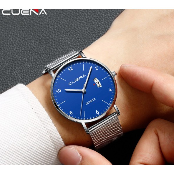 Đồng Hồ Nam Dây Lưới Cuena D330 Lịch Chạy Dọc Phong Cách Doanh Nhân - Hazo