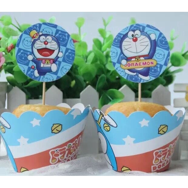 Set 24 đế lót ly hoạ tiết hoạt hình doraemon dành cho tiệc sinh nhật bé
