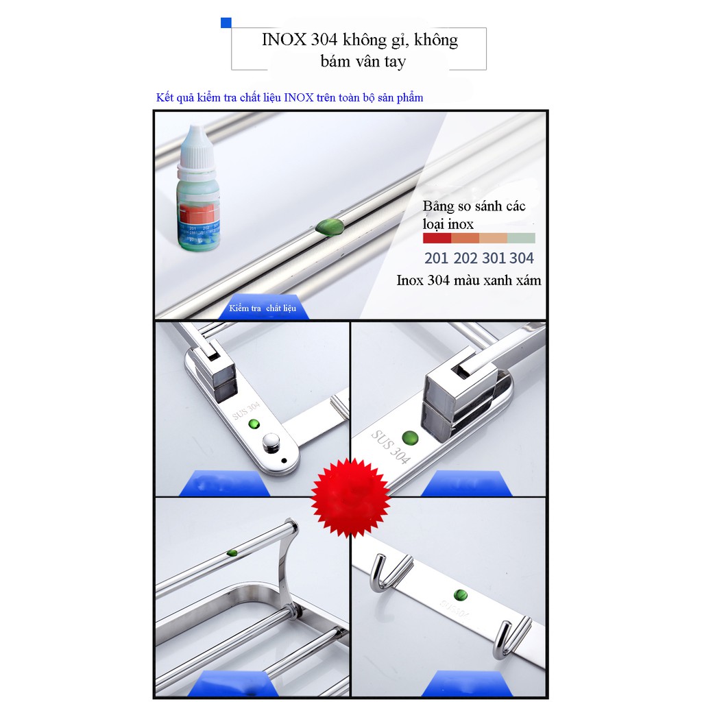 Kệ treo khăn nhà tắm mẫu mới 2020 thanh treo khăn có thể gập lại chất liệu INOX 304 dày dặc chống hoen gỉ và vân tay