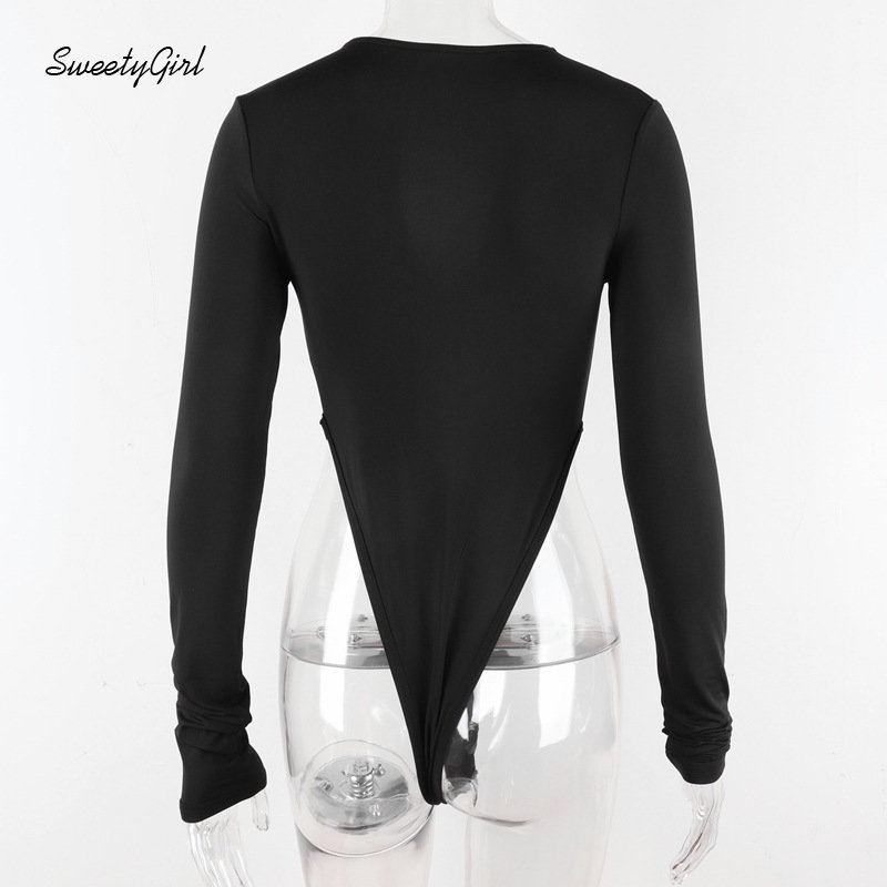 Bộ Áo Liền Quần Tay Dài Cổ Chữ V Màu Đen Trơn Ôm Eo Phối Khóa Kéo Thời Trang 2022 Quyến Rũ Cho Nữ