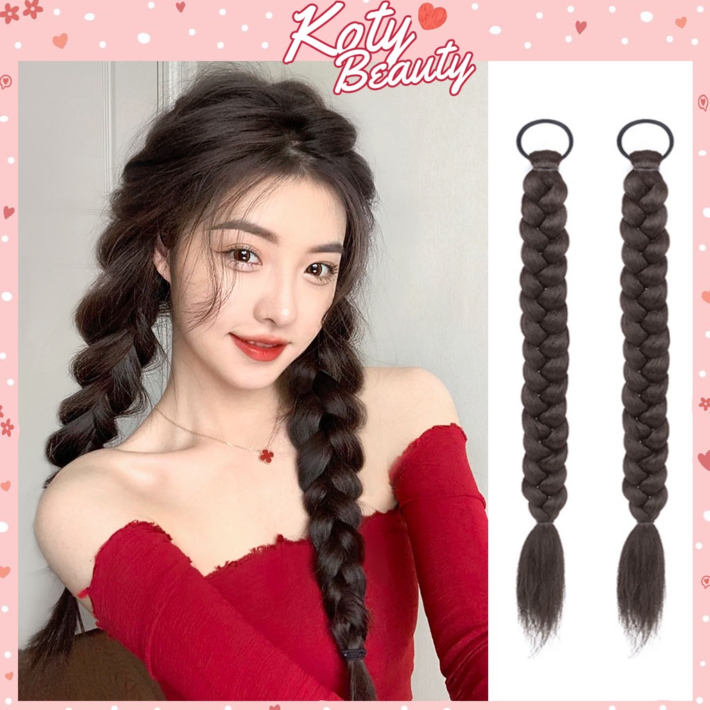 Tóc giả thắt bím dài đẹp cho nữ Koty Beauty, 1 bên tóc tết giả tạo kiểu thắt bính TG413