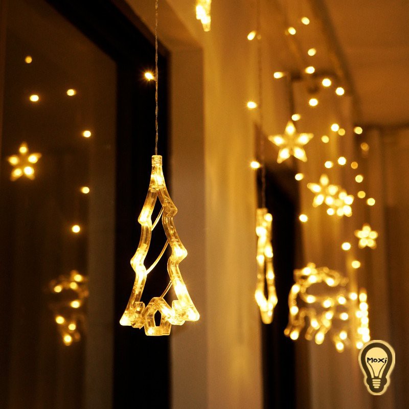 Dây Đèn LED Trang Trí Giáng Sinh ( Noel ) , Lễ Tết , Dây Đèn Chớp Nháy Hình Cây Thông/ Chuông Trang Trí/ Tuần Lộc