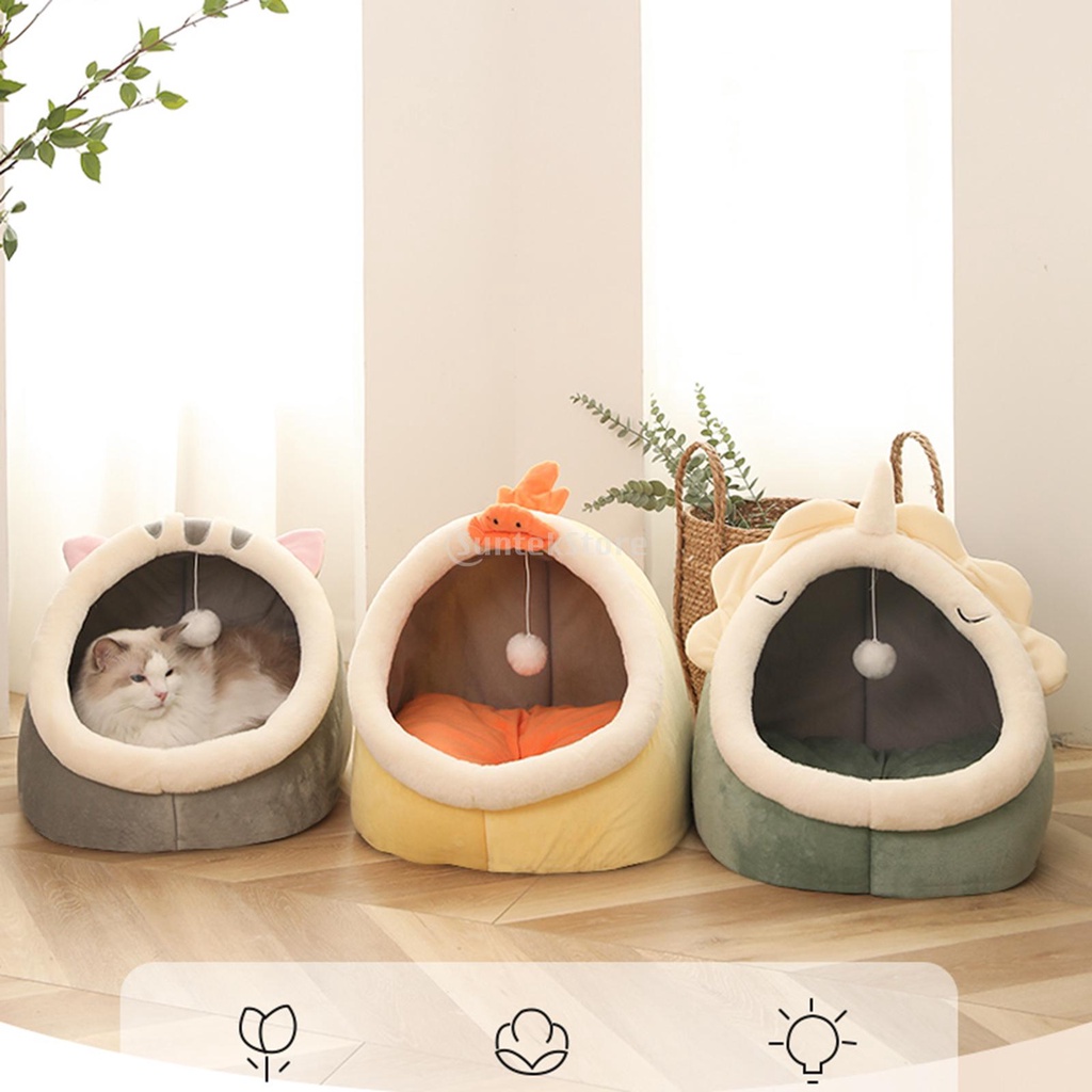 Giường Ngủ Lông Mềm Ấm Áp Có Mũ Cho Thú Cưng