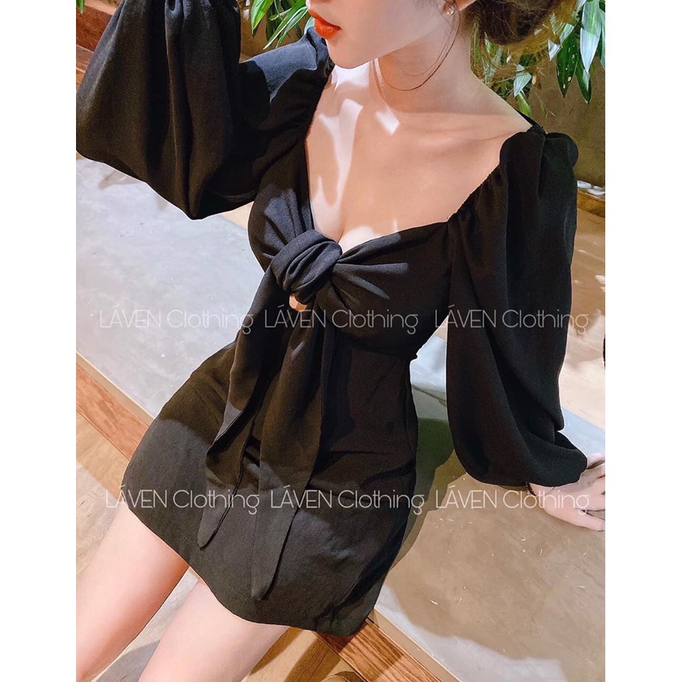 Đầm nữ tay dài cột nơ ngực ( có mút ) | BigBuy360 - bigbuy360.vn