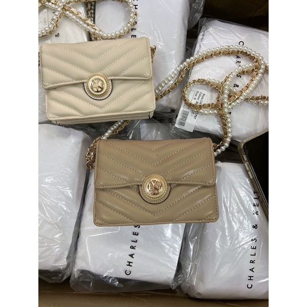 Túi lyn mini khoá tròn dây hạt ngọc