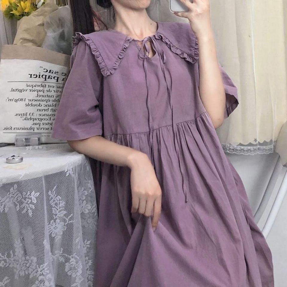 Đầm tay ngắn cổ búp bê phong cách Hàn Quốc thời trang cho nữ