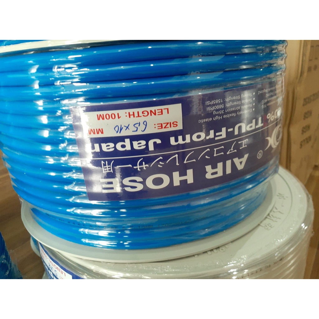 Ống dây khí PU Phi 12 xanh dương, trắng trong đen hàng liên doanh giá rẻ, cuộn 100m