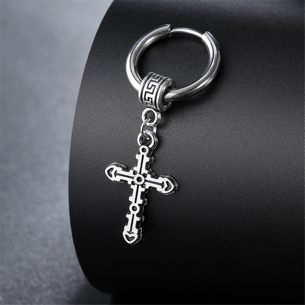 1 Bông Tai Tròn Bằng Thép Không Gỉ Phong Cách Gothic Hàn Quốc