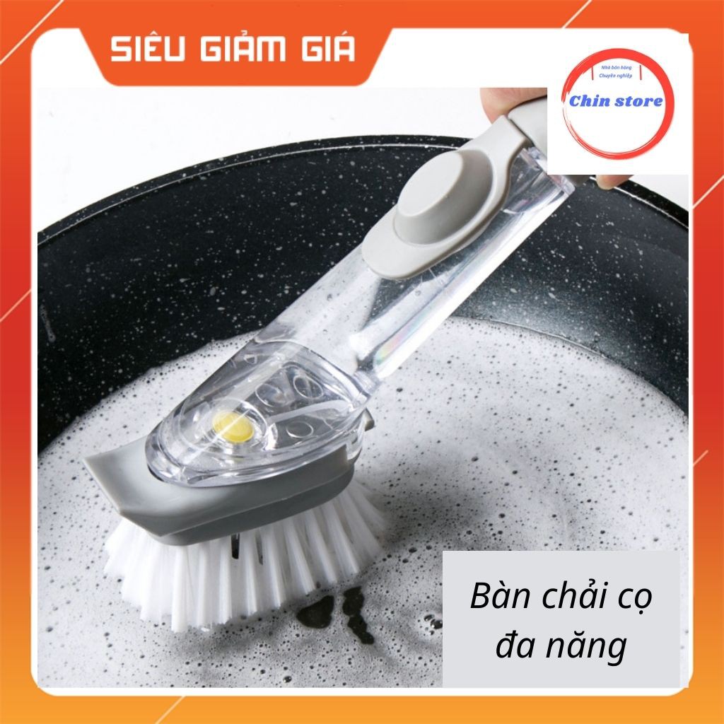 Bàn chải cọ rửa chén bát xoong nồi nhà bếp 2 in 1 tay cầm dài