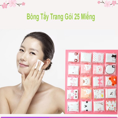 Bông Tẩy Trang Mini Bỏ Túi Du Lịch - Bông tẩy Trang Gói 25 Miếng Xinh Xắn