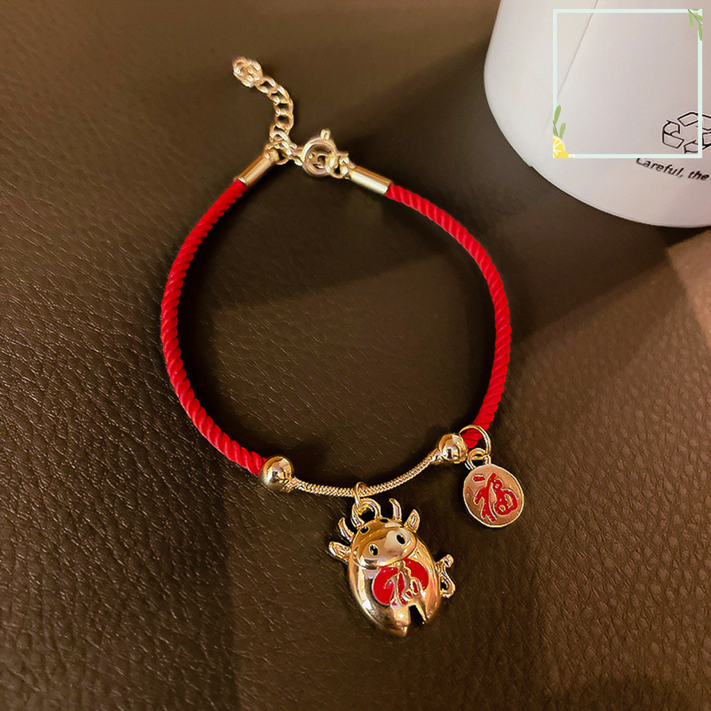 austinstore Braided Bracelet Chinese Zodiac Lucky Symbol Alloy Adjustable Charm Ox Bangle for Spring Festival