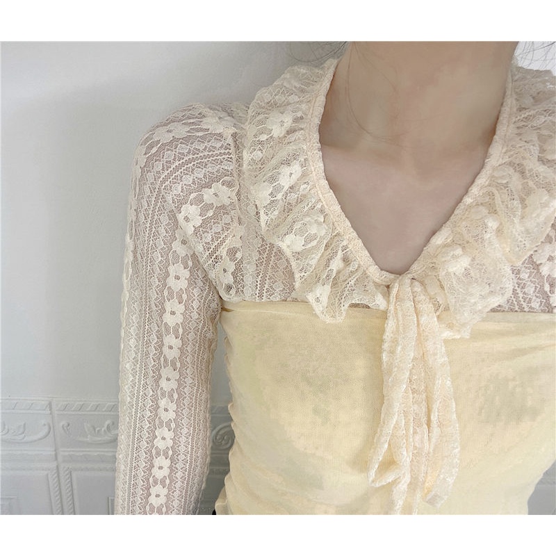 COZOKC COZOK Áo Khoác cardigan Tay Dài Phối Ren Chống Nắng Cho Nữ